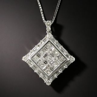 Square Diamond Platinum Drop Necklace - 1
