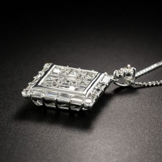 Square Diamond Platinum Drop Necklace