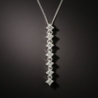 Square Diamond Platinum Drop Necklace - 1
