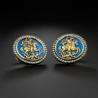St. George And Dragon Russian Enamel and Diamond Cufflinks - 2
