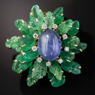 Star Sapphire and Carved Emerald Brooch - 7