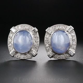 Star Sapphire and Diamond Earrings