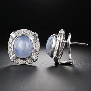 Star Sapphire and Diamond Earrings