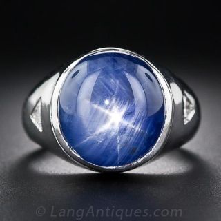 Star Sapphire and Diamond Gent's Ring