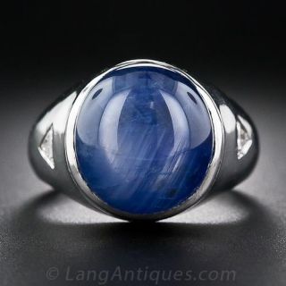 Star Sapphire and Diamond Gent's Ring
