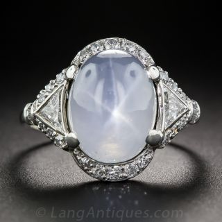 Star Sapphire, Platinum and Diamond Art Deco Ring by Maurice Tishman
