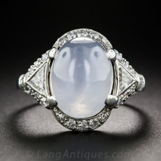 Star Sapphire, Platinum and Diamond Art Deco Ring by Maurice Tishman