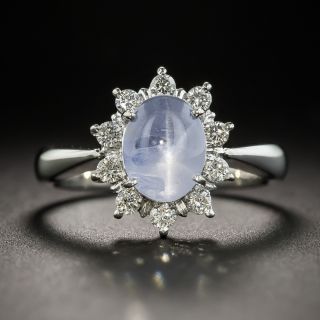 Star Sapphire Platinum Diamond Halo Ring - 1
