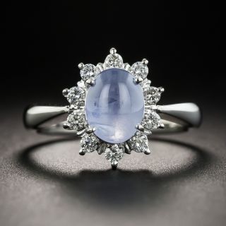 Star Sapphire Platinum Diamond Halo Ring