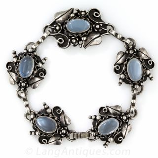 Sterling and Moonstone Bracelet and Earrings Reminiscent of a Jensen Style