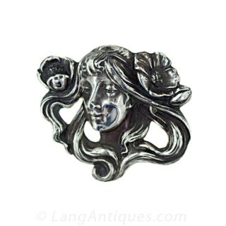 Sterling Art Nouveau Brooch Main View
