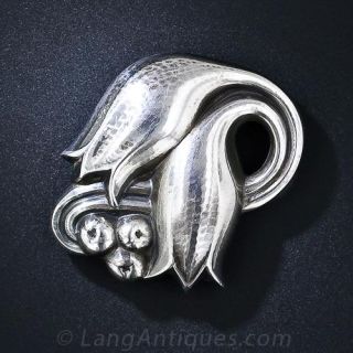 Sterling Georg Jensen Double Tulip Brooch and Earrings