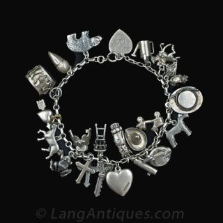 Sterling-Silver-Charm-Bracelet--Circa-1940-s-1950-s-Main-View