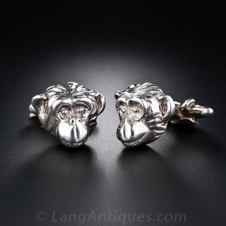 Sterling Silver Monkey Cufflinks