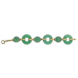 Stunning Art Deco Bracelet with Green Chalcedony