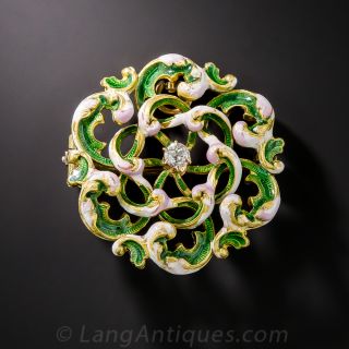 Suffragette Enamel and Diamond Art Nouveau Pin/Pendant 