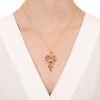 Suffragist Peridot, Amethyst and Seed Pearl Lavaliere