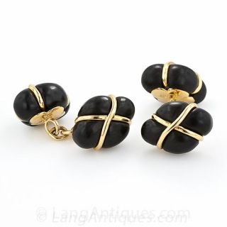 Sulka  Ebony and Gold Cufflinks