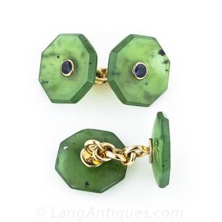 Sulka Nephrite Jade and Sapphire Cufflinks