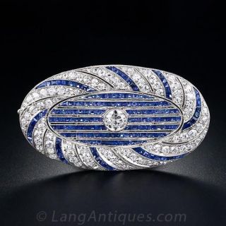 Superb Art Deco Sapphire and Diamond Brooch