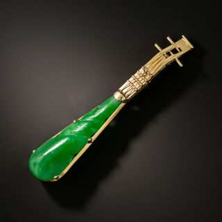 Natural Jade Antique Chinese 'Pipa' Brooch - 2