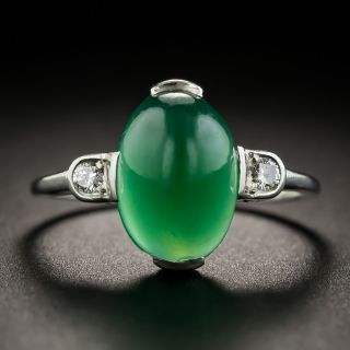 Swedish Art Deco Green Chalcedony Platinum Diamond Ring - 2