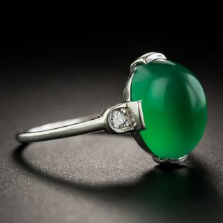 Swedish Art Deco Green Chalcedony Platinum Diamond Ring