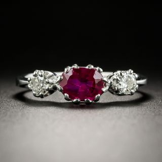 Swedish No-Heat Burmese Ruby and Diamond Three-Stone Ring - GIA - 2