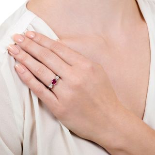 Swedish No-Heat Burmese Ruby and Diamond Three-Stone Ring - GIA