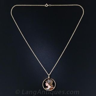 Swiss Enamel and Diamond Portrait Pendant