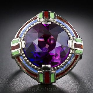 Synthetic Alexandrite and Enamel Art Deco Ring - 1