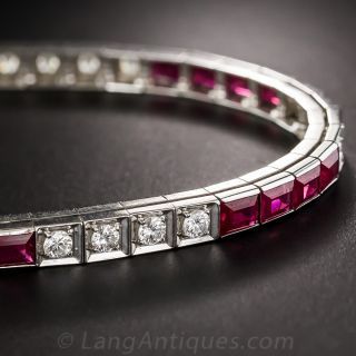 Synthetic Ruby and Diamond Line Bracelet