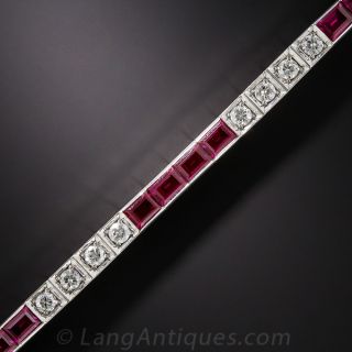 Synthetic Ruby and Diamond Line Bracelet