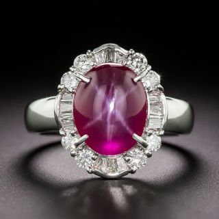 Synthetic Star Ruby and Diamond Halo Ring - 2