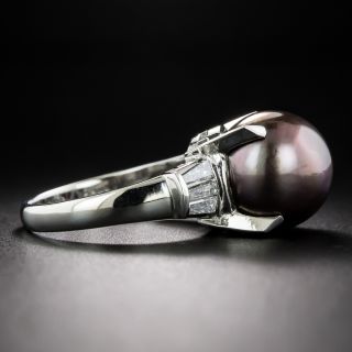 Tahitian Pearl and Baguette Diamond Ring