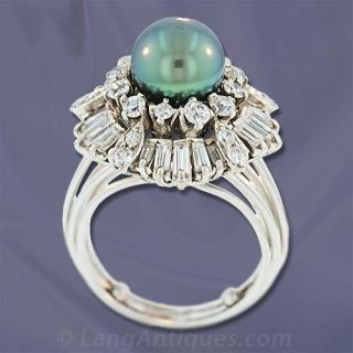 Tahitian Pearl and Diamond Cocktail Ring