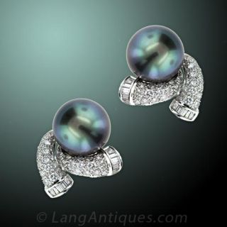Estate Pearl Diamond Earrings 
