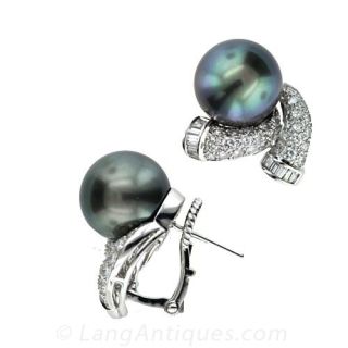Tahitian Pearl and Diamond Earrings