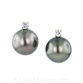 Tahitian Pearl and Diamond Earrings