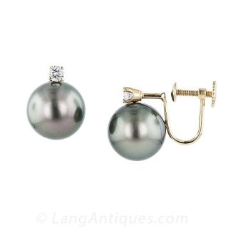 Tahitian Pearl and Diamond Earrings