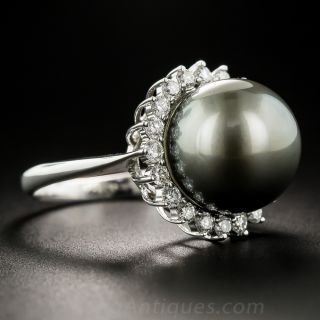 Tahitian Pearl and Diamond Halo Ring
