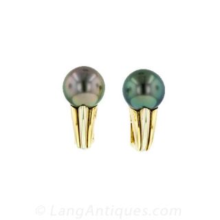 Tahitian Pearl Gold Earrings