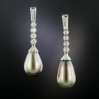 Tahitian South Sea Pearl Diamond Dangle Earrings - 2