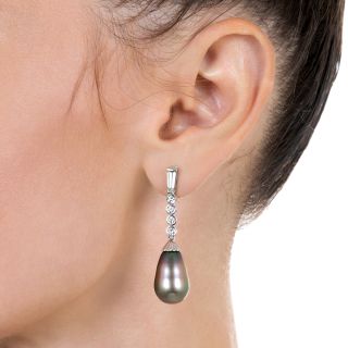 Tahitian South Sea Pearl Diamond Dangle Earrings