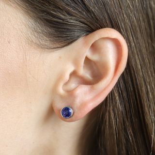 Tanzanite Bezel Ear Studs by Pave