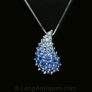 Tear Drop Motif Sapphire Earrings and Pendant