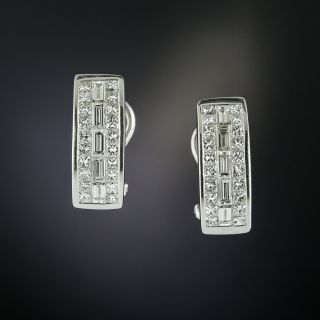 Three-Row Diamond Semi-Hoop Earrings - 2