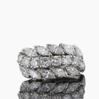 Three-Row Marquise and Round Diamond Band Ring