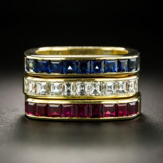 Three Stackable Diamond, Sapphire, and Ruby Bands - Swiss - 2