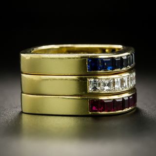Three Stackable Diamond, Sapphire, and Ruby Bands - Swiss